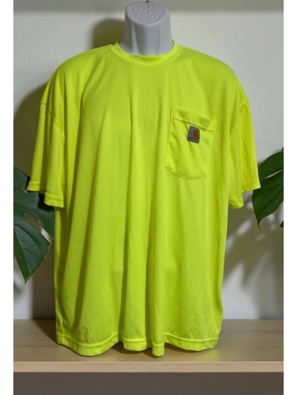Men’s Carhartt Yellow Polyester Short Sleeve Relaxed Fit Pullover T-Shirt Sz XL